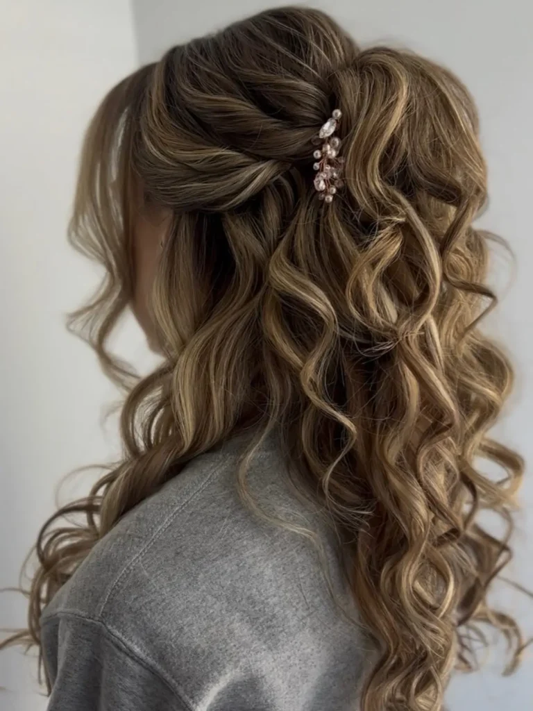 Twisted Half Up with Pearl and Crystal Hair Pin