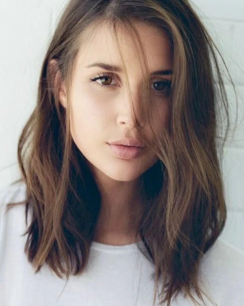  Undone Brunette Lob with Windswept Texture