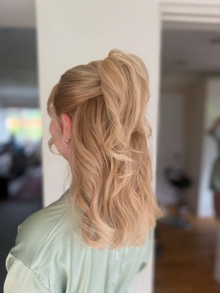  Warm Blonde Half Up Ponytail with Soft Waves